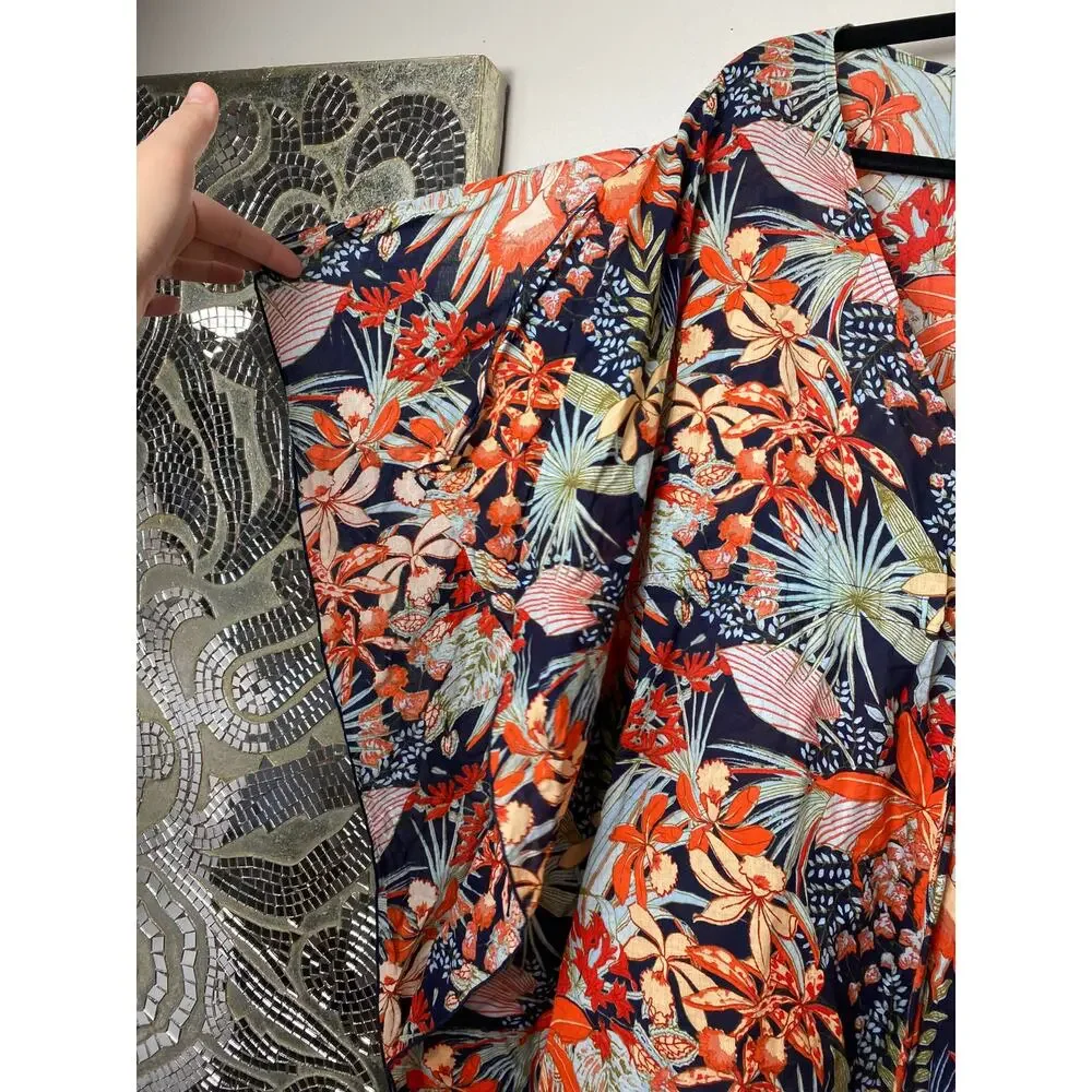 TORY BURCH SWIM COVERUP XS S CAFTAN CALATHEA SHORT MINI SWIM 100% COTTON TIE